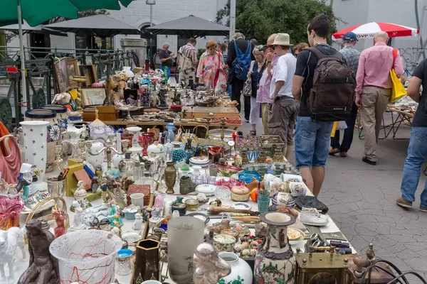 Miscellaneous used goods at the Naschmark flea market in Vienna