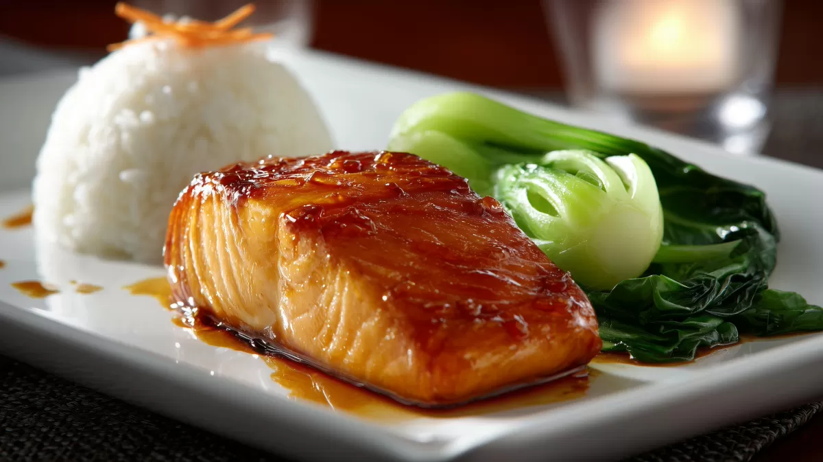 Miso glasierter Lachs mit Reis