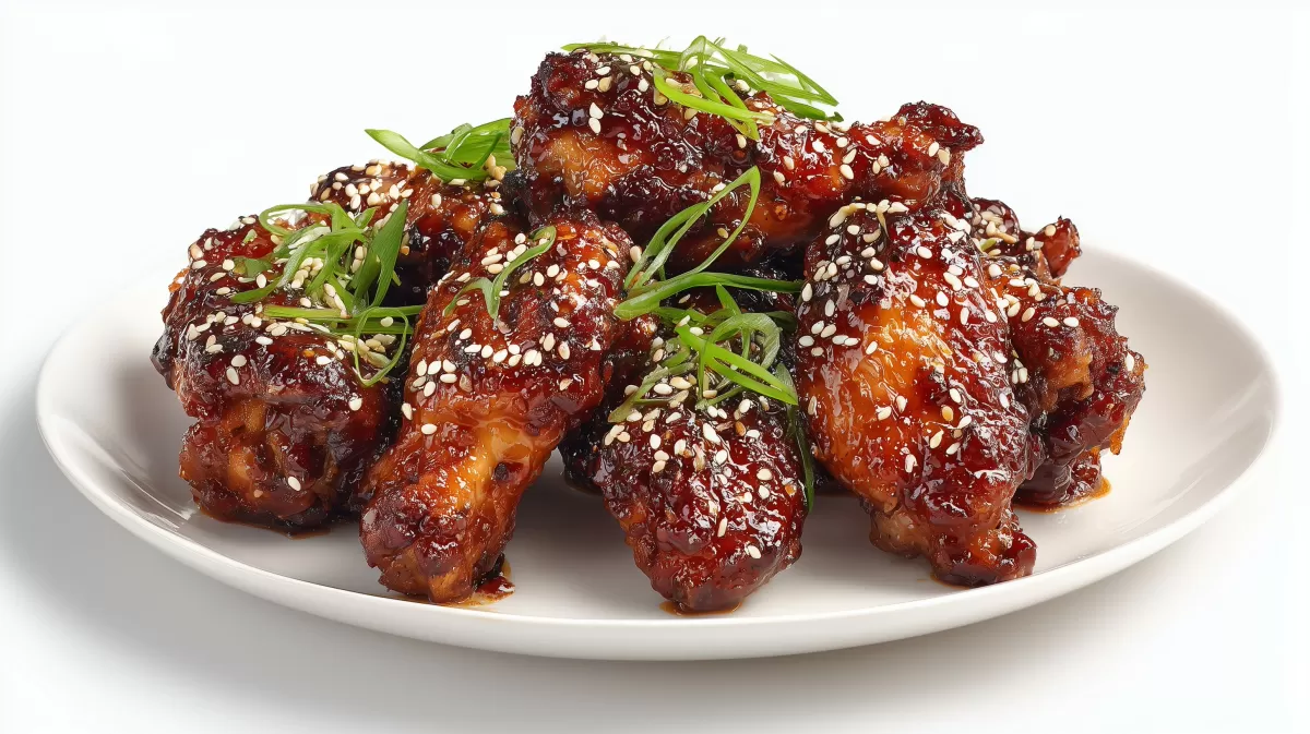 Miso Hähnchenflügel mit Sesam frisch serviert