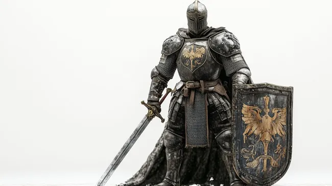 Mittelalterlicher Ritter mit Schwert und Schild