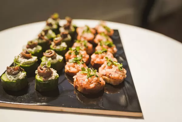 Mix Of Fish Canape Appetizers WIth Veggies