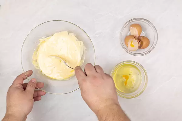 Mixing Eggs in the bowl with copy space