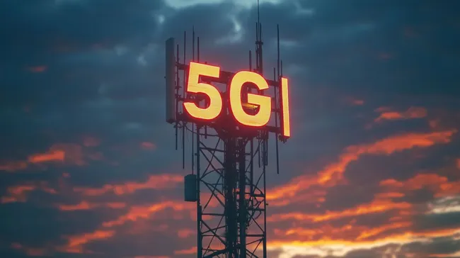 Mobilfunkmast bei dramatischem Sonnenuntergang