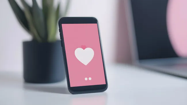 Mobiltelefon mit rosafarbenem Herzsticker-Symbol