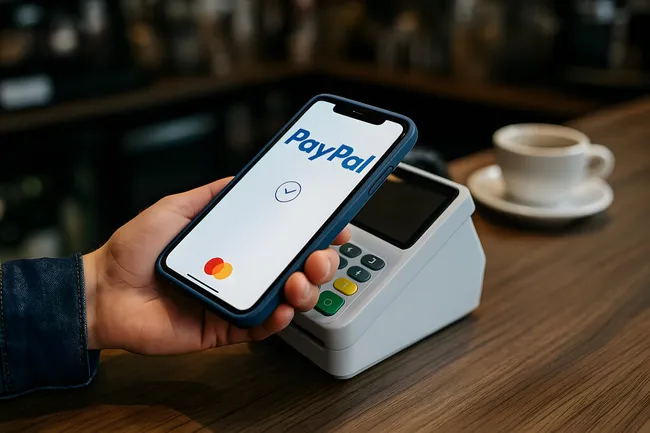 Mobilzahlung mit PayPal auf Kaffeehaus-Tresen