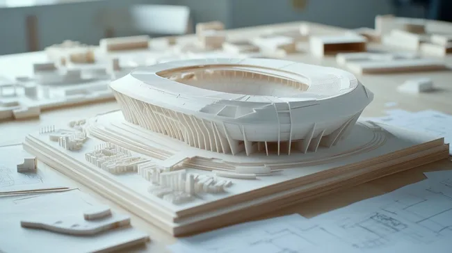 Modell eines futuristischen Fußballstadions