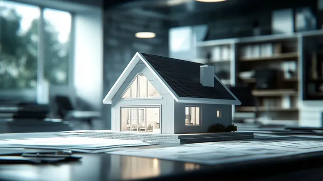 Modell eines modernen Einfamilienhauses im Büro