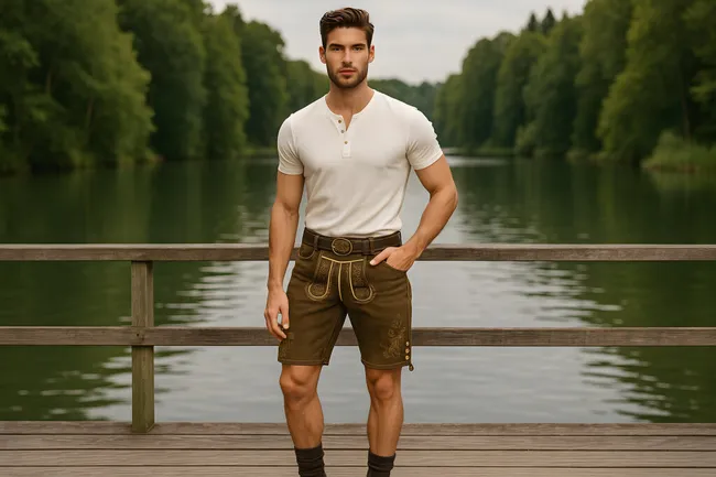 Modell im traditionellen Trachtenoutfit am See