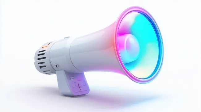 Moderbes Megaphon mit RGB-Beleuchtung in Nahaufnahme