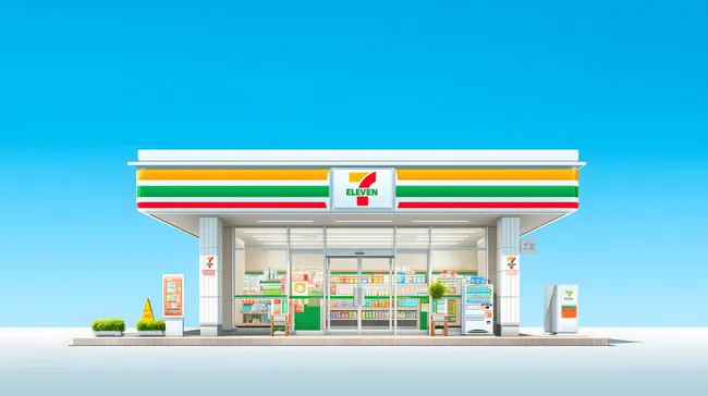 Moderne 7-Eleven-Tankstelle mit lebendiger Farbgestaltung