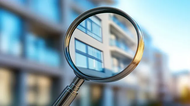 Moderne Architektur durch Vergrößerungsglas betrachtet