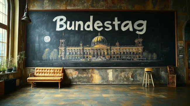 Moderne Bundestagskammer mit künstlerischer Tafelmalerei