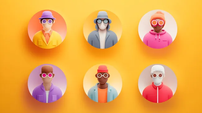 Moderne bunte 3D-Avatare mit Brillen