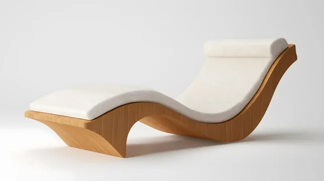 Moderne Designerliege aus Holz mit weißer Polsterung