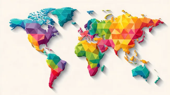 Moderne geometrische Weltkarte mit bunten Polygonen