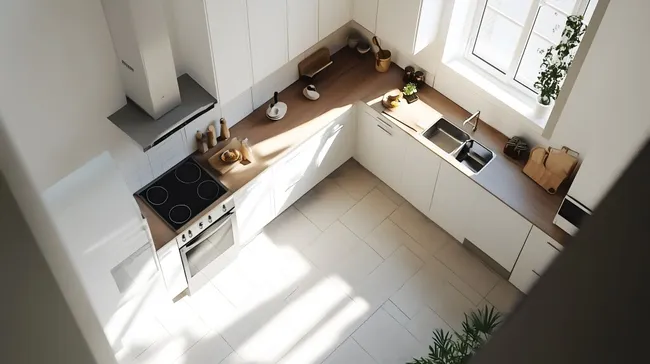 Moderne, helle Kücheneinrichtung mit minimalistischem Design