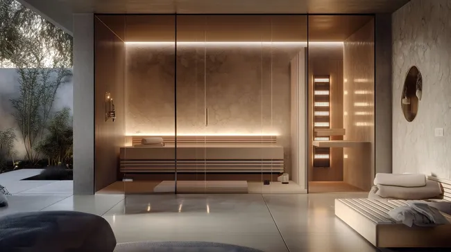 Moderne Infrarotsauna mit stimmungsvollem Ambiente