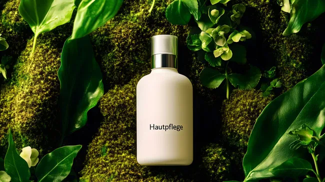 Moderne Kosmetikflasche auf naturbelassenem Moos