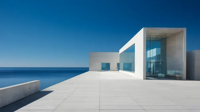 Moderne Küstenarchitektur mit Glasfassade