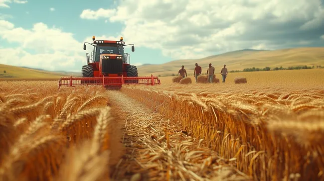 Moderne Landwirtschaft: Traktor bei der Weizenernte