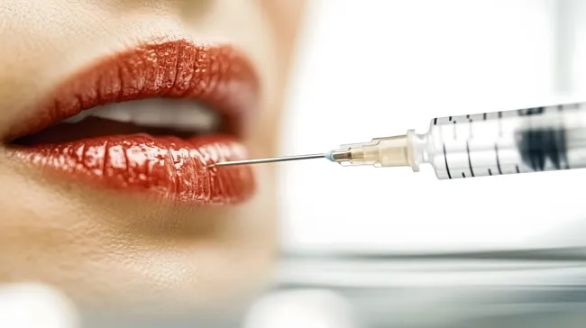 Moderne Lippenunterspritzung mit Injektionsnadel
