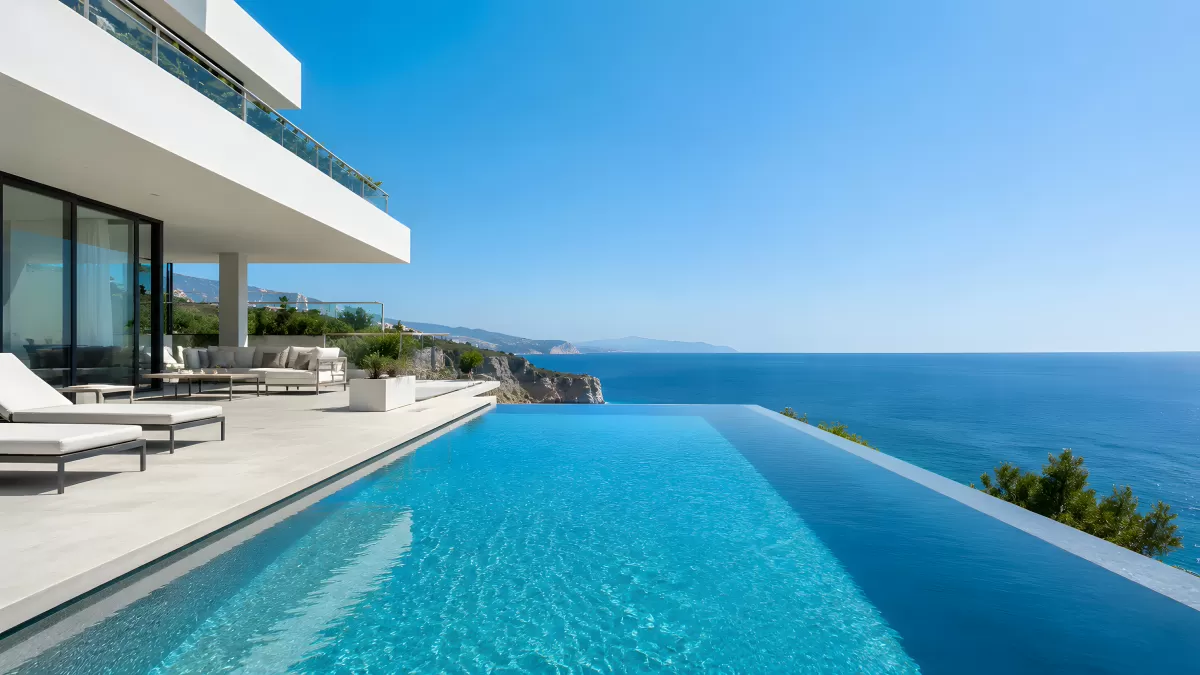 Moderne Luxusvilla mit Infinity-Pool am Mittelmeer