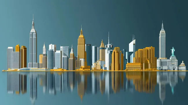 Moderne Metropole mit goldenen Hochhäusern