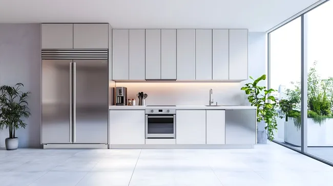 Moderne minimalistische Küche mit hochwertigen Geräten