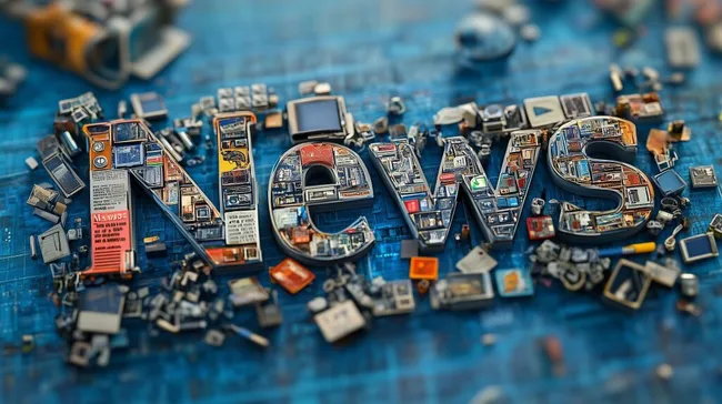 Moderne Nachrichten-Collage aus Technologieteilen