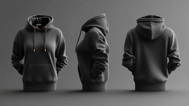 Moderne Produktfotografie eines schwarzen Damen-Hoodies