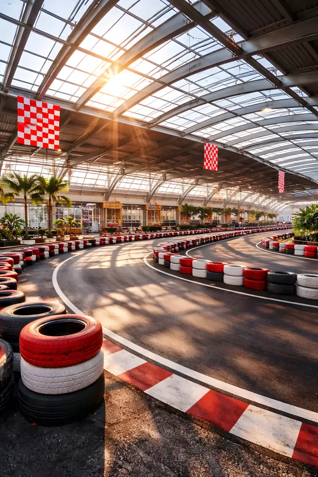 Moderne Rennstrecke für Indoor-Kartrennen