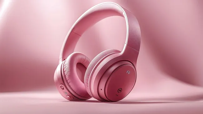 Moderne rosa Over-Ear-Kopfhörer in Studioaufnahme