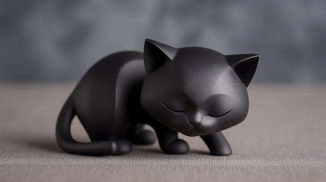 Moderne schwarze Katzenstatue auf grauer Oberfläche