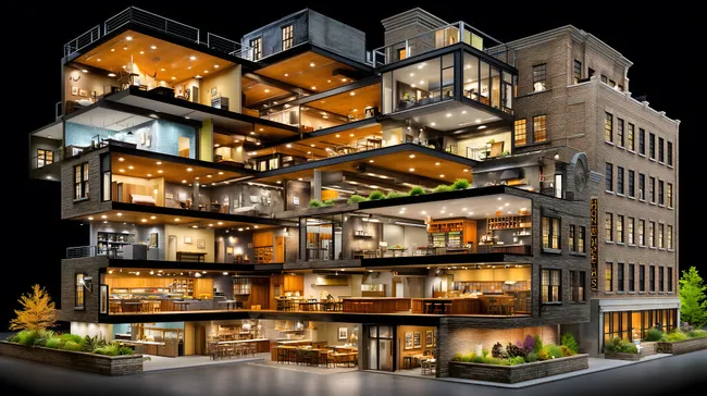 Moderne Stadtarchitektur mit offenen Wohnbereichen