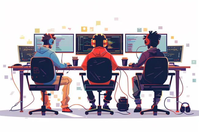 Moderne Team-Arbeitsplatz-Szene in digitaler Umgebung