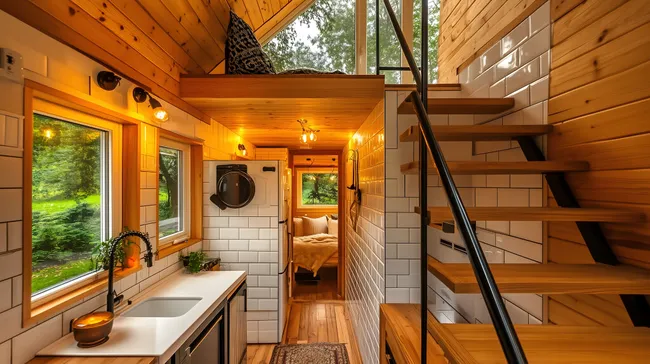 Moderne Tiny House Küche in Holzoptik