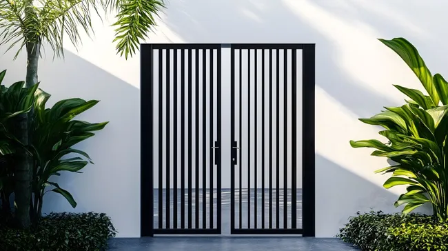 Moderne, tropische Metalltür mit vertikalen Streifen