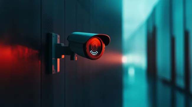 Moderne Überwachungskamera an dunkler Wand