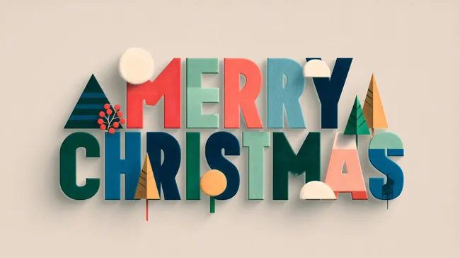 Moderne und farbenfrohe Weihnachtsillustration mit 3D-Schriftzug