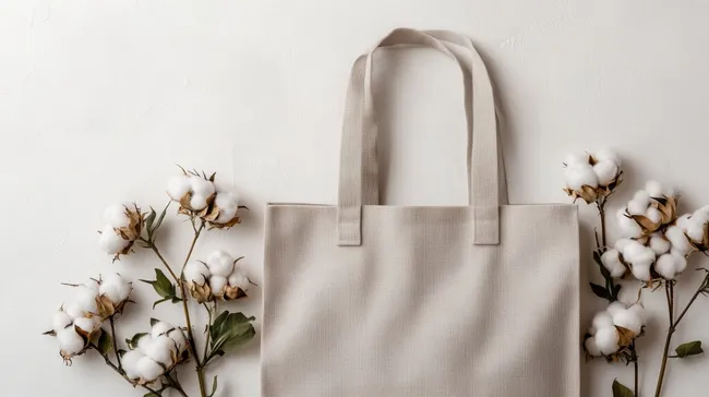 Moderne und nachhaltige Baumwolltasche mit Baumwollblüten