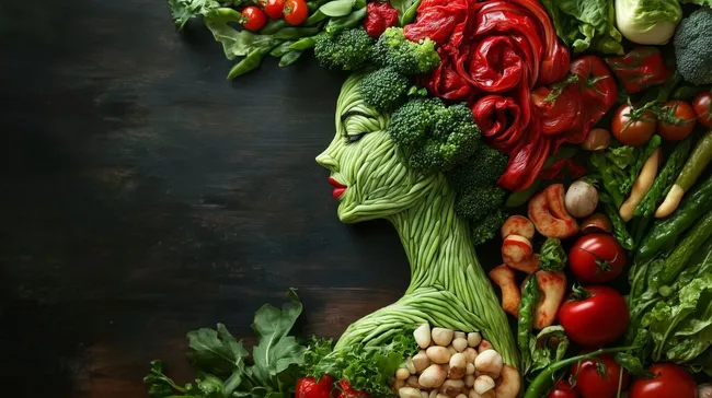 Moderne vegane Frauenstatue aus Gemüse