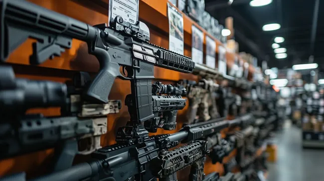 Moderne Waffen und Ausrüstung in Waffengeschäft