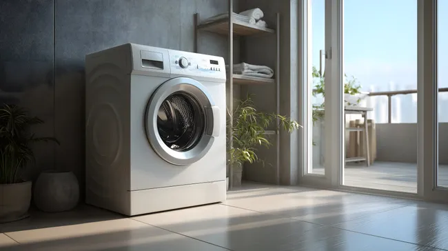 Moderne Waschmaschine in heller Wohnumgebung