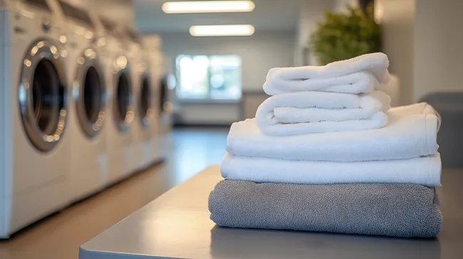 Moderne Waschsalon mit gestapelten Handtüchern