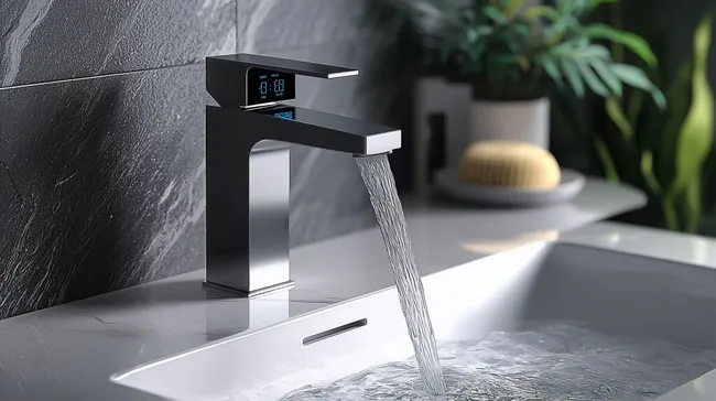 Moderne Waschtischarmatur mit digitaler Anzeige