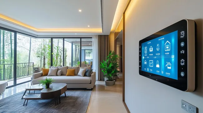 Moderne Wohnzimmer-Lounge mit intelligenter Haustechnik