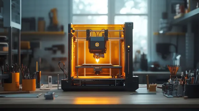 Moderner 3D-Drucker im kreativen Arbeitsraum