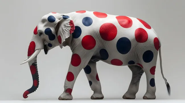 Moderner Elefant mit bunten Punkten im Studio