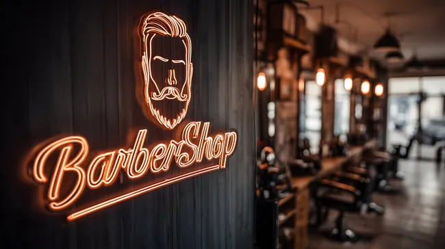 Moderner Friseursalon mit edlem Neonlogo