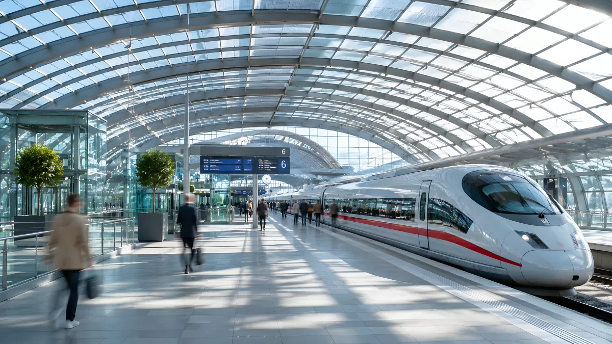 Moderner Hochgeschwindigkeitszug im Glasbahnhof